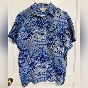 Oscar De La Renta Silk Floral Button Down Camp Shirt Size M